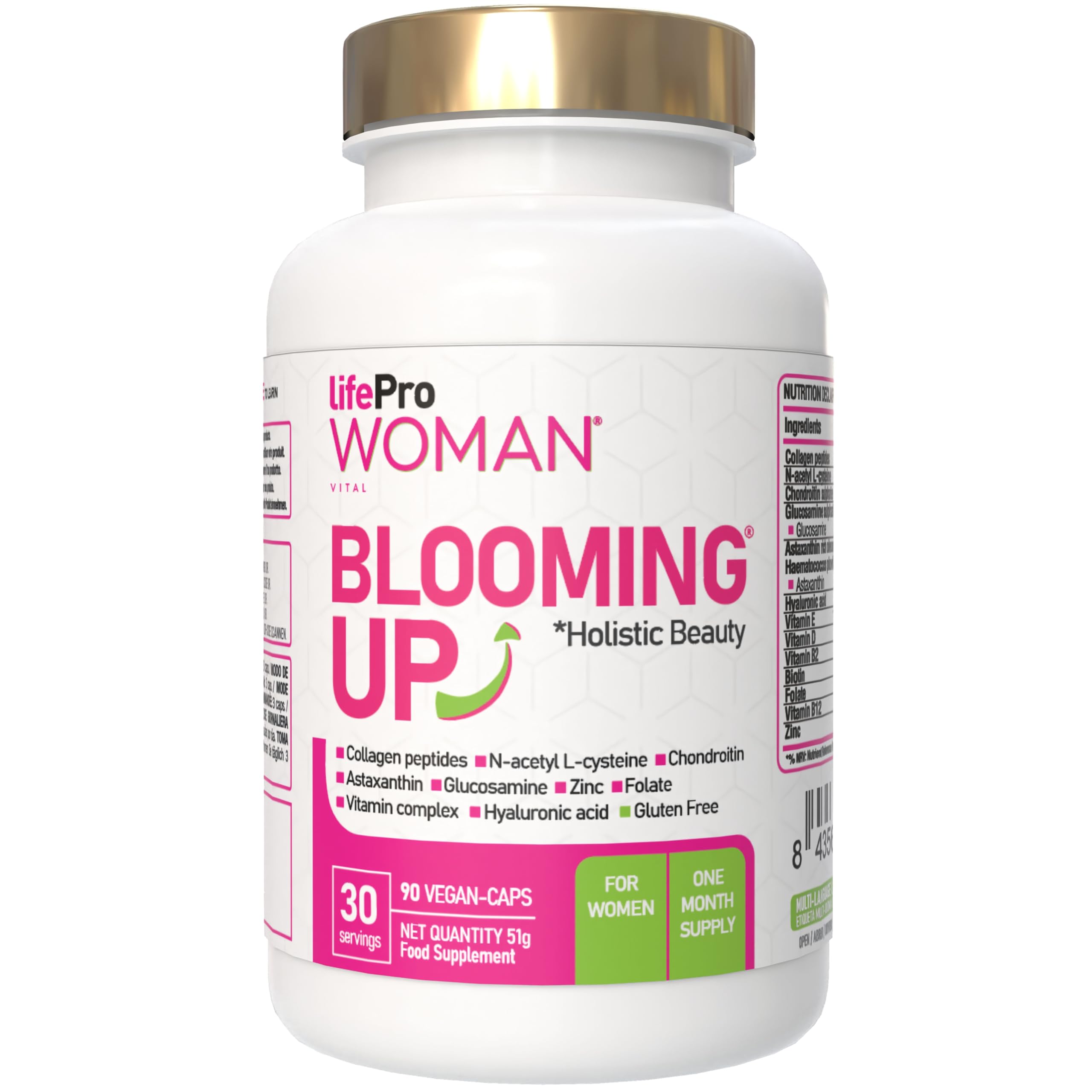Vitaminas Anticaída Pelo Mujer Blooming Up - Biotina Cabello Piel y Uñas + Colágeno Péptidos + Glucosamina Condroitina C